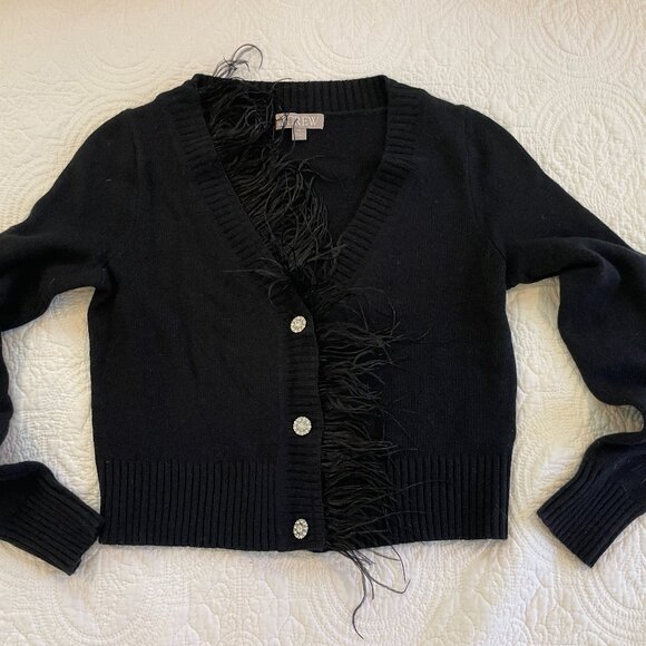 J. Crew Feather Trim Cropped Cardigan with Jewel Buttons XS - Picture 4 of 7